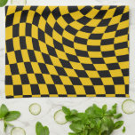 Retro Warped Black Yellow Checks Chequered  Tea Towel<br><div class="desc">Retro warped checks chequerboard design,  in a black and retro yellow colour combination. Retro chequerboard twirled seventies psychedelic style modern design home decor,  office and school products and retro warped chequered gifts.</div>