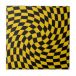 Retro Warped Black Yellow Checks Chequered  Tile<br><div class="desc">Retro warped checks chequerboard design,  in a black and retro yellow colour combination. Retro chequerboard twirled seventies psychedelic style modern design home decor,  office and school products and retro warped chequered gifts.</div>