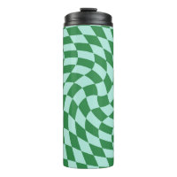 Retro Warped Blue Green Checks Chequered
