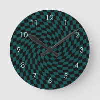 Retro Warped Green Black Checks Chequered
