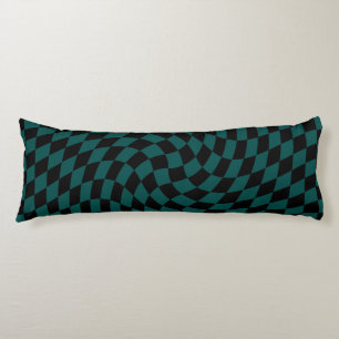 Retro Warped Jungle Green Black Checks Chequered  Body Cushion
