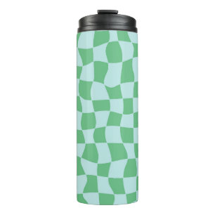 Retro Warped Pastel Blue Checks Chequered Thermal Tumbler