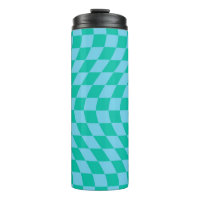 Retro Warped Pastel Blue Checks Chequered
