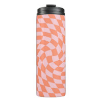 Retro Warped Pastel Coral Pink Checks Chequered  
