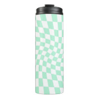 Retro Warped Pastel Mint Green Checks Chequered