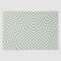 Retro Warped Sage Green White Checks Chequered