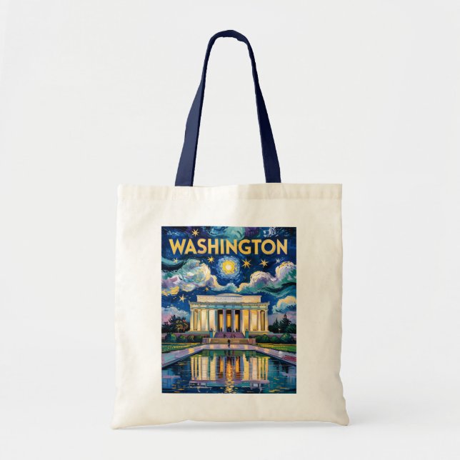 Retro Washington DC Lincoln Memorial Van Gogh Art Tote Bag (Front)
