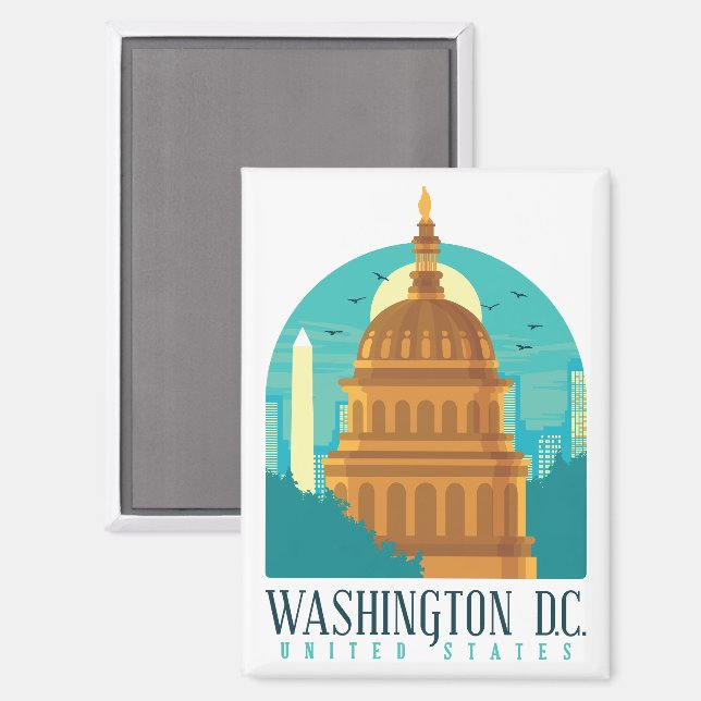 Retro Washington United States Skyline  Magnet (Front/Back)