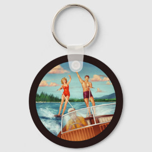 Retro Water Skiing Key Ring