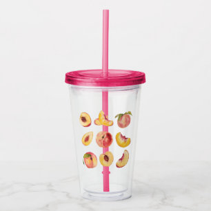 Retro Watercolor And Colourful Fresh Peach Slices Acrylic Tumbler