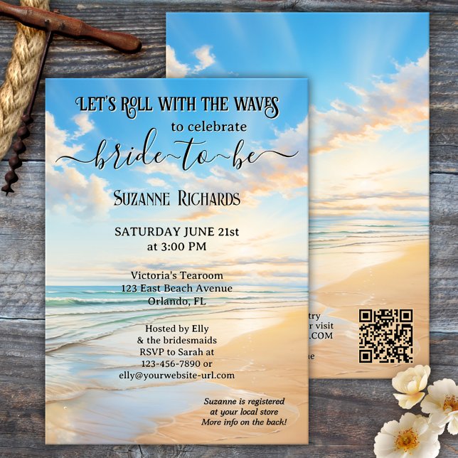 Retro Watercolor Beach Bridal Shower Invitation (Retro beach bridal shower invitation featuring a watercolor painting of a beach on a beautiful day)