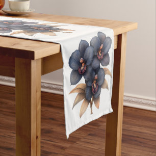 Retro watercolor black orchids table runner