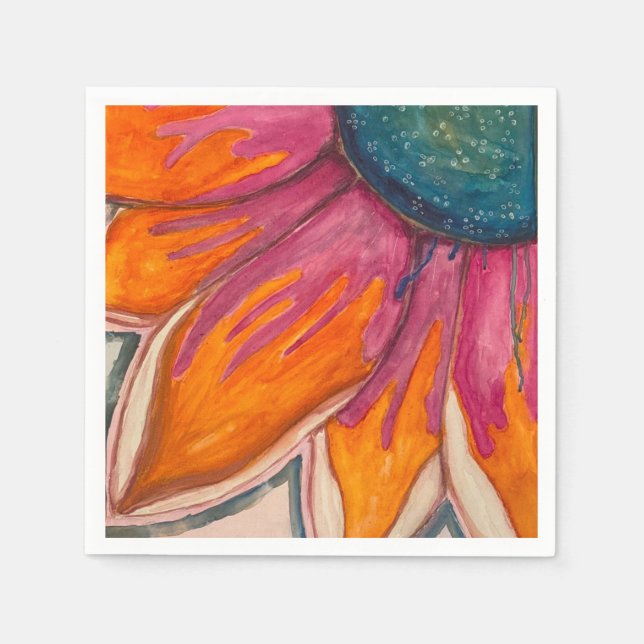 Retro Watercolor Bright Flower Napkin (Front)