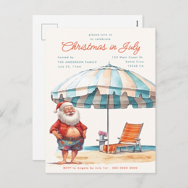 Retro Watercolor Christmas in July Summer Party Holiday Postcard (Front/Back)