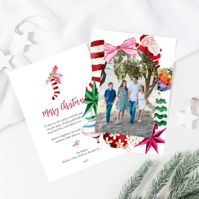 Retro Watercolor Family Photo Christmas Holiday Card (Retro Christmas Family Photo Holiday Card)