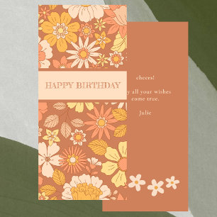 Retro Watercolor Floral Happy Birthday Card
