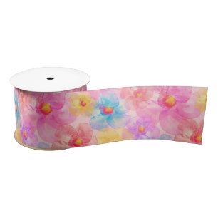 Retro Watercolor Floral Pattern Satin Ribbon