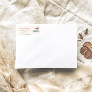 Retro Watercolor Green Merry  Christmas Car Tree 