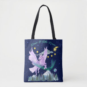 Retro Watercolor Horse Flying Over Mountains Tote Bag