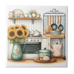 Retro Watercolor Kitchen  Tile
