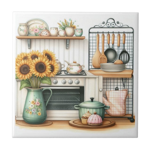 Retro Watercolor Kitchen  Tile (Front)