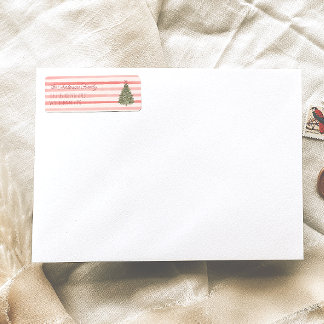 Retro Watercolor Red Stripes Christmas Tree 