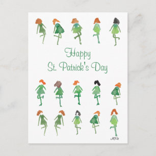 Retro Watercolor St. Patrick's Day Irish Dance Postcard