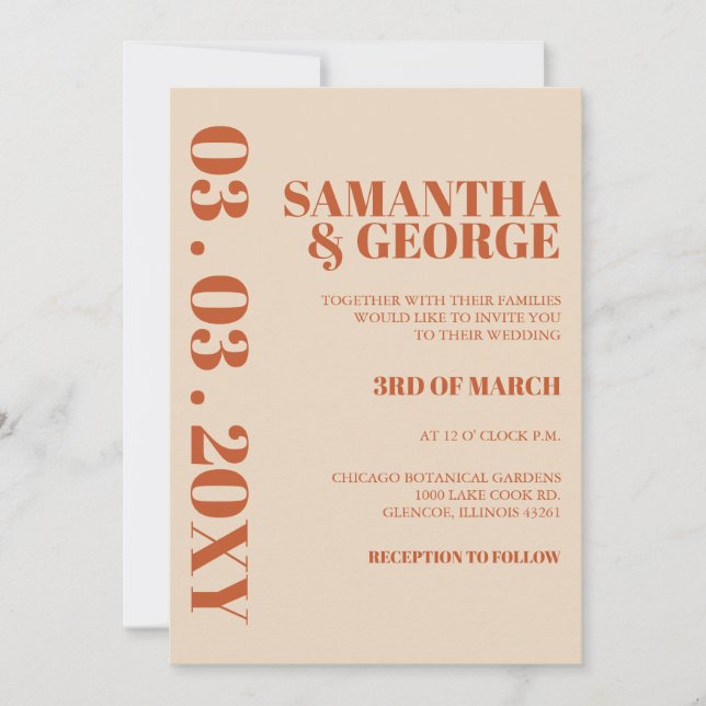 Retro Watercolor Stripes Terracotta Orange Wedding Invitation (Front)