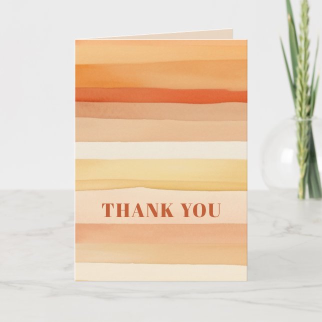 Retro Watercolor Stripes Terracotta Thank You Card (Front)