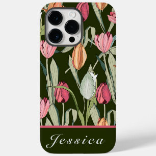 Retro Watercolor Tulips Floral Pattern Case-Mate iPhone 14 Pro Max Case