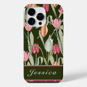 Retro Watercolor Tulips Floral Pattern iPhone 14 Pro Max Case