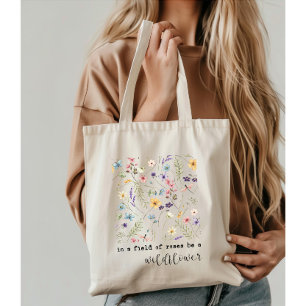 Retro Watercolor Wildflowers Inspirational Quote Tote Bag