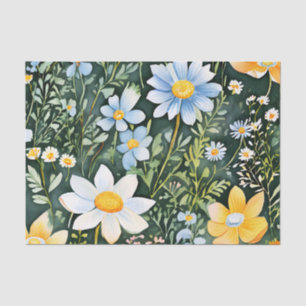 Retro Watercolor Wildflowers Seamless Pattern Tissue Paper