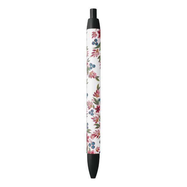 Retro Watercolour Florals Black Ink Pen (Front Vertical)