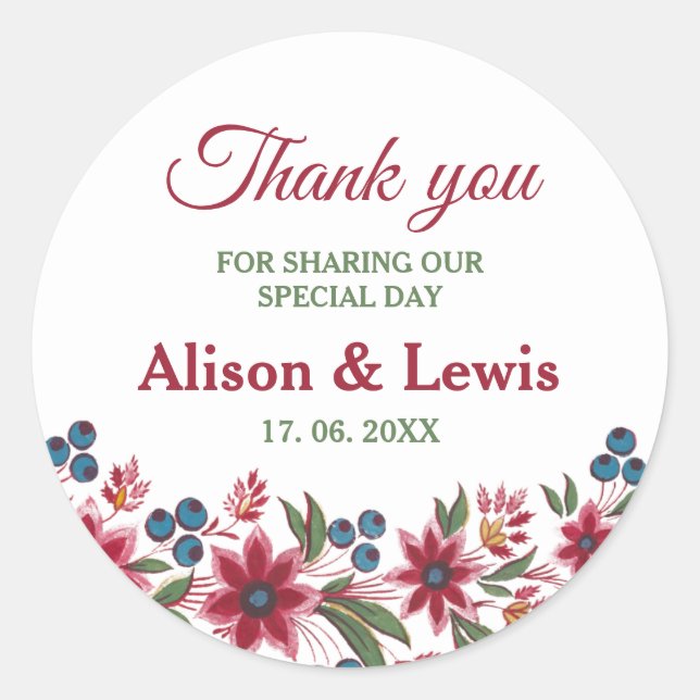 Retro Watercolour Florals Classic Round Sticker (Front)