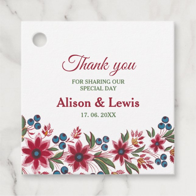Retro Watercolour Florals Favour Tags (Front)