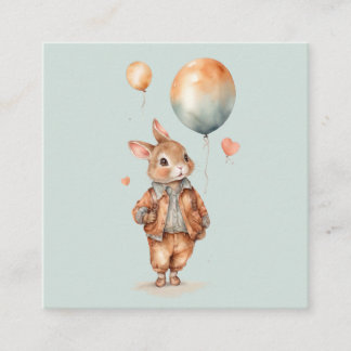 Retro watercolour Little bunny boy with balloons  Enclosure Card