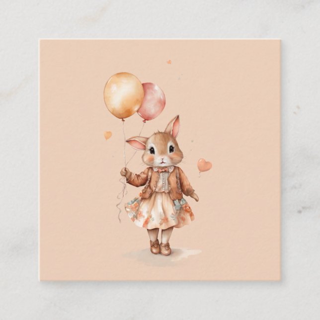 Retro watercolour Little bunny girl with balloons  Enclosure Card (Front)