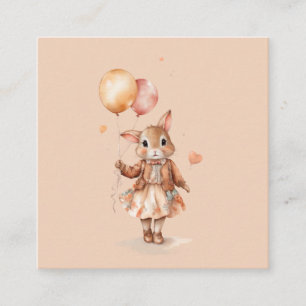 Retro watercolour Little bunny girl with balloons  Enclosure Card
