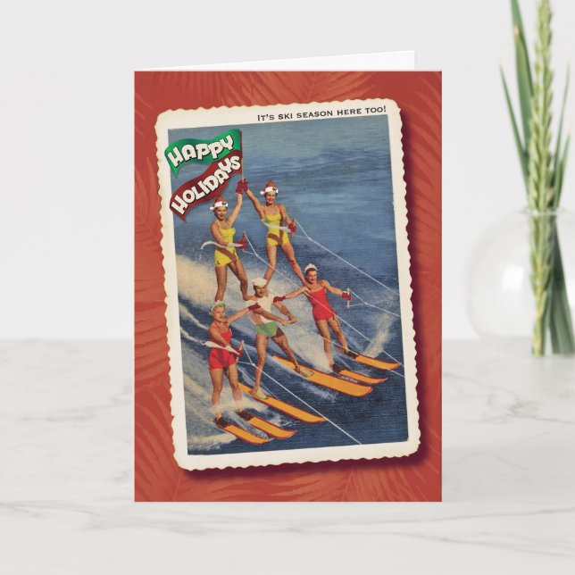 Retro Waterskiers Christmas Card (Front)