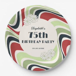Retro Wave Artistic lower Green Red Black Birthday Paper Plate