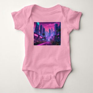 Retro Wave Cyberpunk City Baby Bodysuit