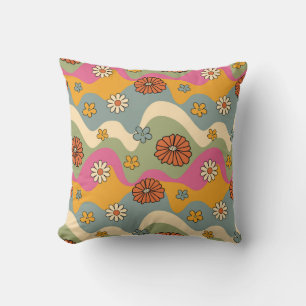 Retro Wave Floral Pattern Cushion
