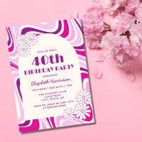 Retro Wave Flower Arch Purple Pink Birthday