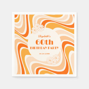 Retro Wave Flower Orange Peach Birthday Napkin