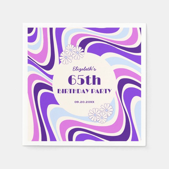 Retro Wave Flower Violet Blue Birthday Napkin (Front)