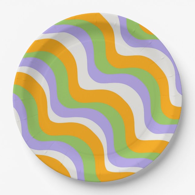 Retro Wave Groovy Curl Layer Abstract Y2k Pattern Paper Plate (Front)