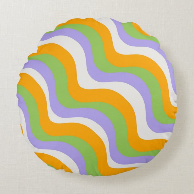 Retro Wave Groovy Curl Layer Abstract Y2k Pattern Round Cushion (Front)