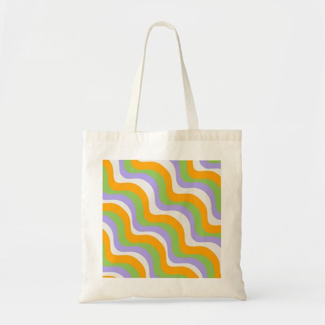 Retro Wave Groovy Curl Layer Abstract Y2k Pattern Tote Bag (Front)