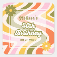 Retro Wave Groovy Flower Green 40th Birthday